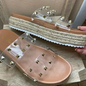 Studded clear platform sandals NWOT